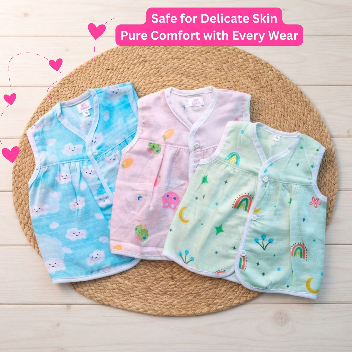 Lil’ Shark – Three-piece muslin frock jhabla pack with fabric features