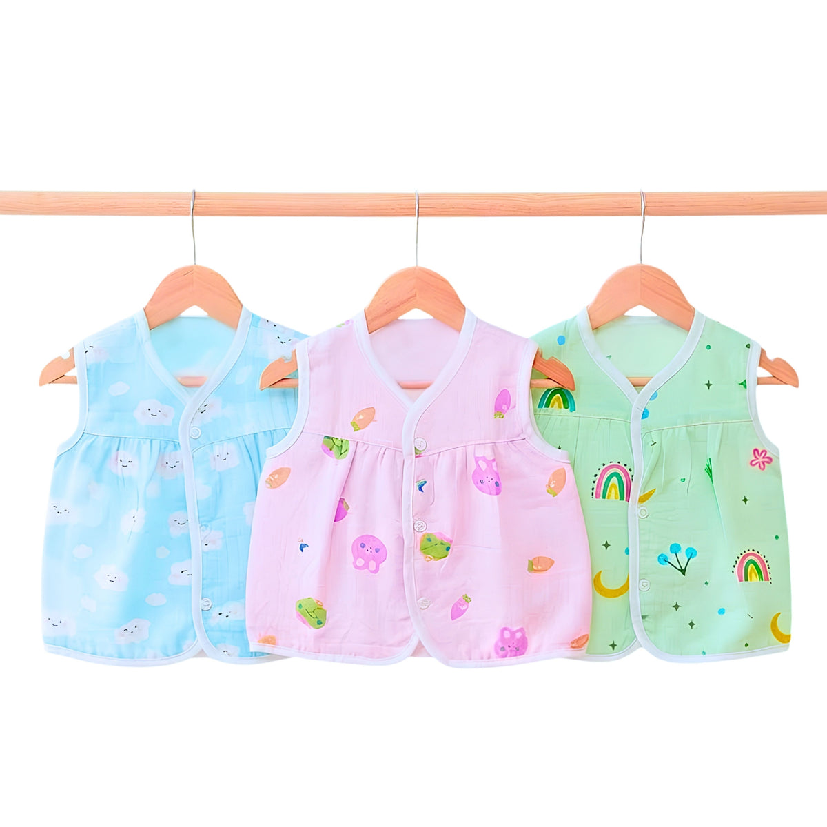 Lil’ Shark – Three assorted muslin frock jhablas hanging together