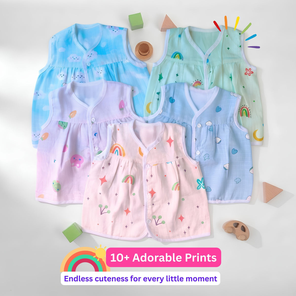 Lil’ Shark – Five-piece muslin frock jhabla pack with assorted prints