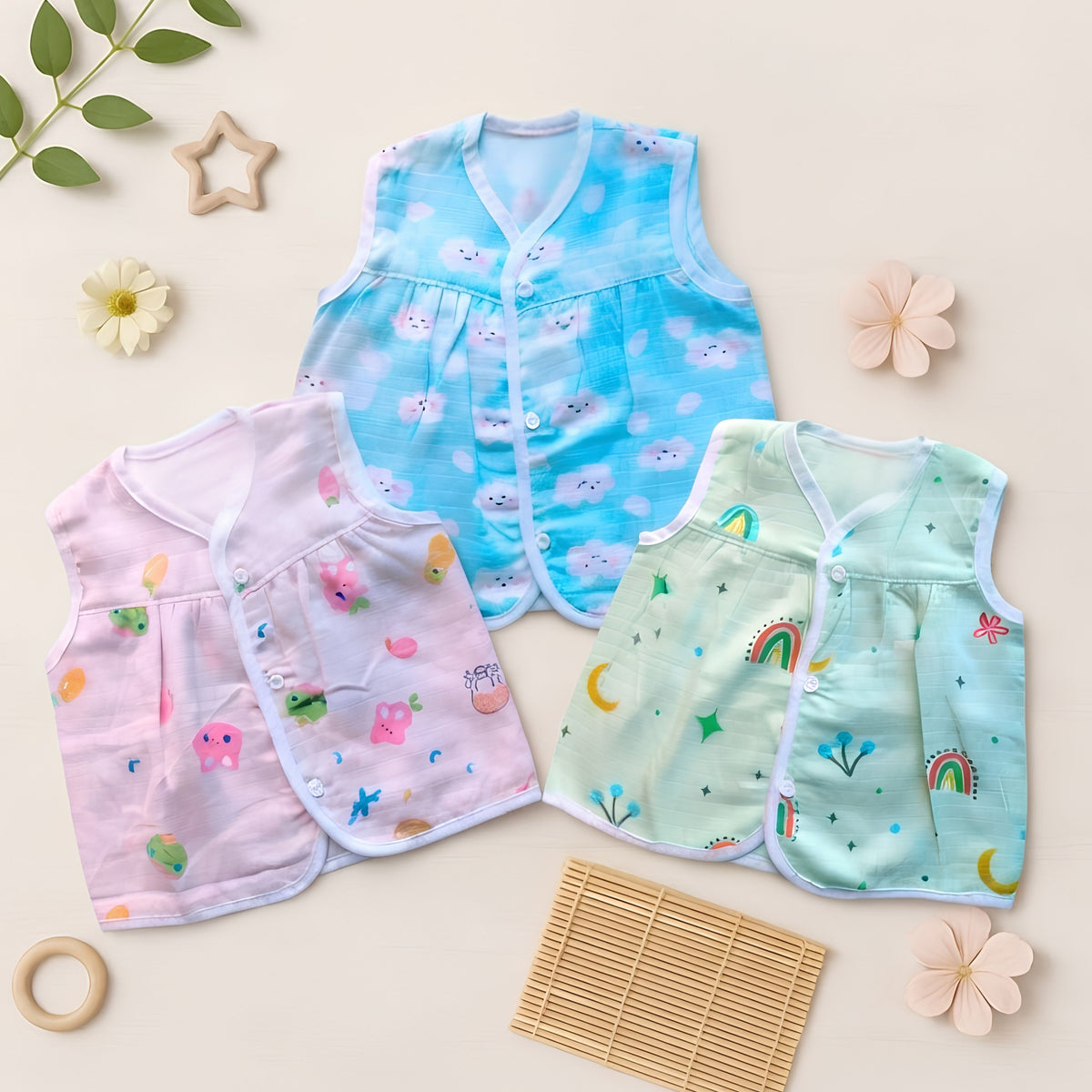 Lil’ Shark – Three assorted muslin frock jhablas laid flat