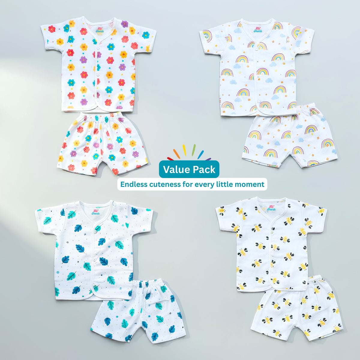 Lil' Shark muslin front-open tops and shorts, combo 3