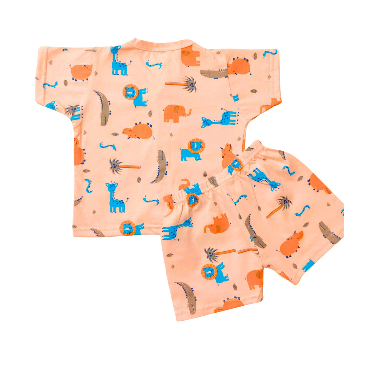 Cotton front-open half-sleeve baby tops and shorts with coordinating prints