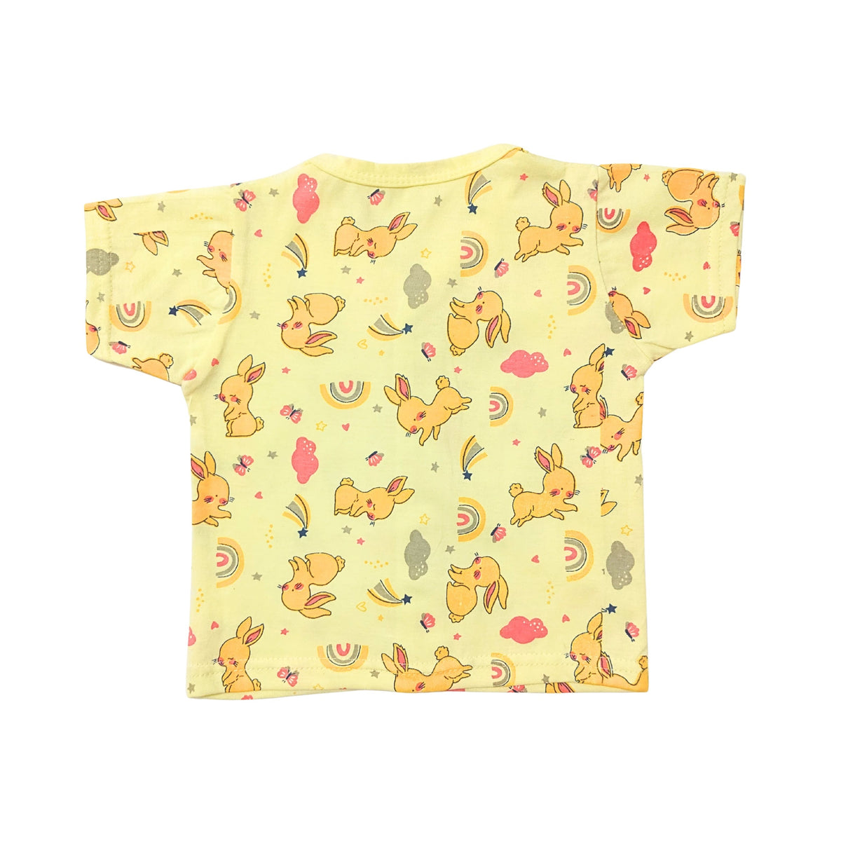 Cotton front-open half-sleeve baby tops and shorts with coordinating prints