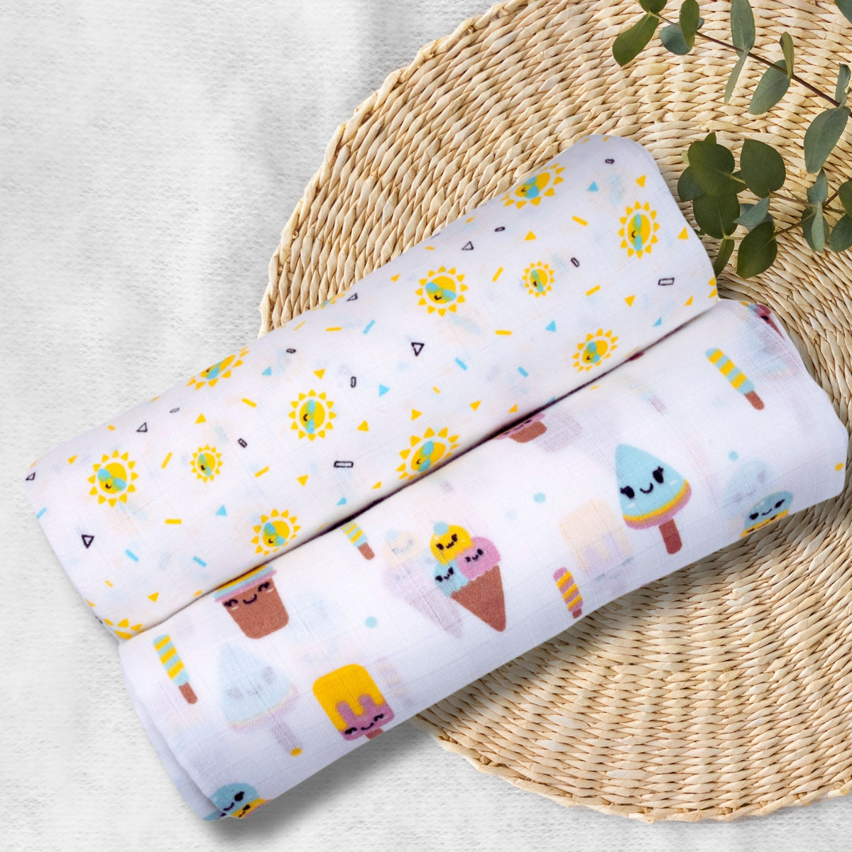 Printed cotton muslin swaddle wraps